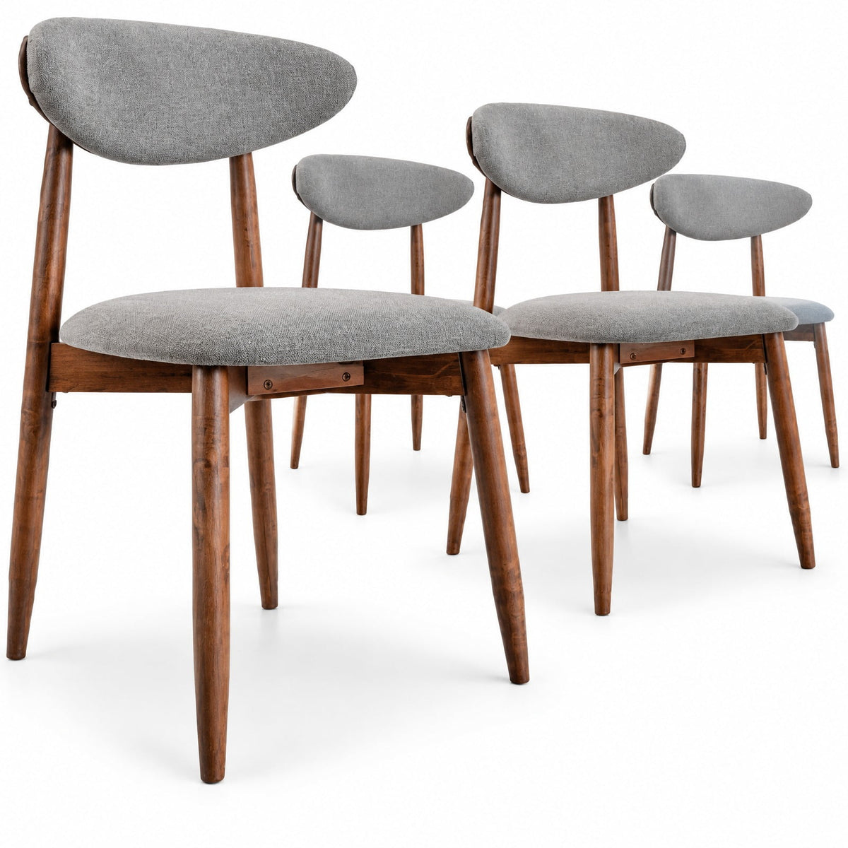 Airfind Set of 4 Fabric Upholstered Dining Chairs with Curved Backs, 330 lbs Capacity, Rubber Wood Polyester Fabric Sponge Frame, Gray
