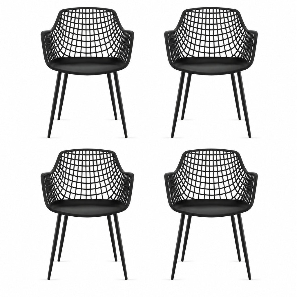 Airfind Set of 4 Heavy Duty Modern Dining Chair featuring Airy Hollow Backrest, 265 lbs Capacity, PVC Frame, 22.5 Inch x 21 Inch x 34 Inch Footprint, Black