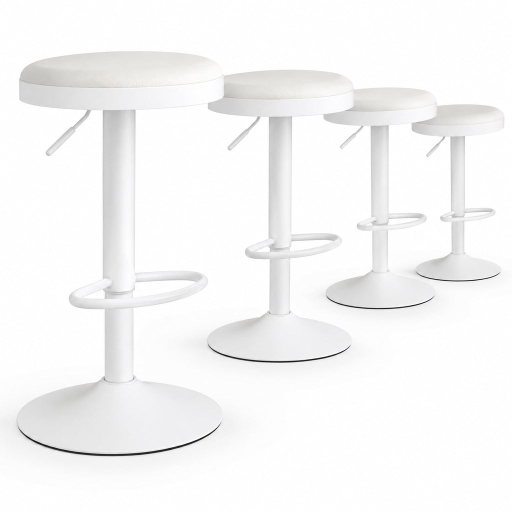 Airfind Set of 4 Kitchen Bar Stools with Height Adjustment Padded Seat and D-Shaped Footrest, 330 lbs Capacity, Metal Sponge Fabric Frame, White