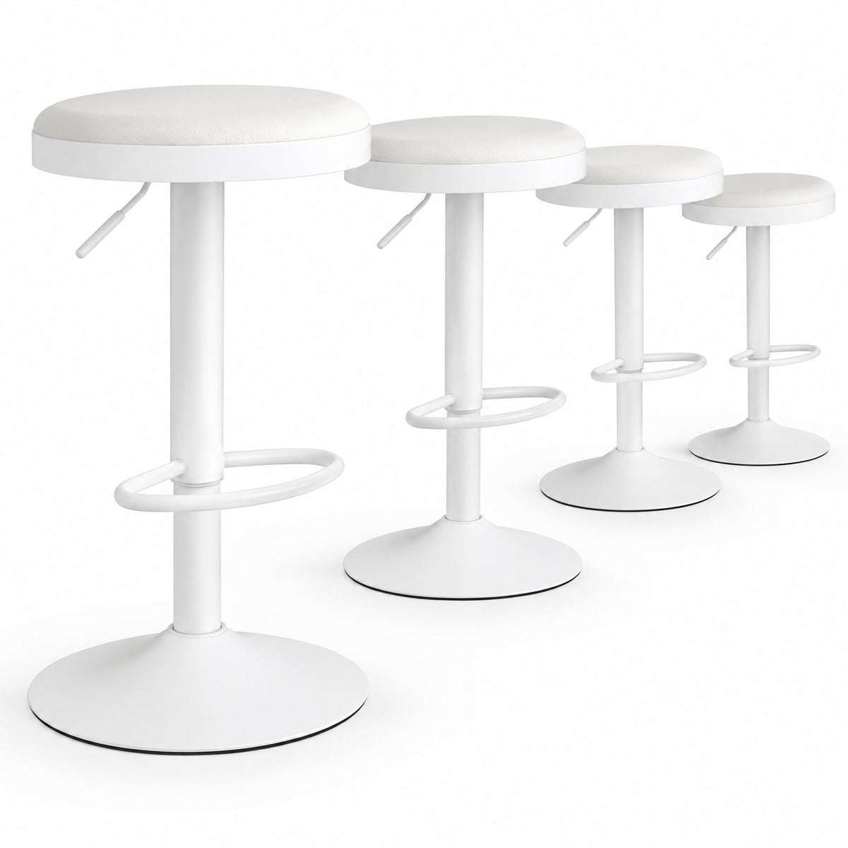 Airfind Set of 4 Kitchen Bar Stools with Height Adjustment Padded Seat and D-Shaped Footrest, 330 lbs Capacity, Metal Sponge Fabric Frame, White