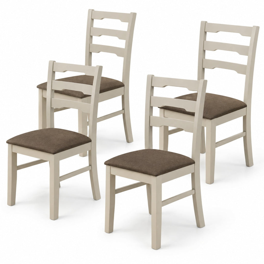 Airfind Set of 4 Linen Style Upholstered Dining Chairs with Wood Frames, 330 lbs Capacity, Rubber Wood Polyester Sponge Engineered Wood Frame, White