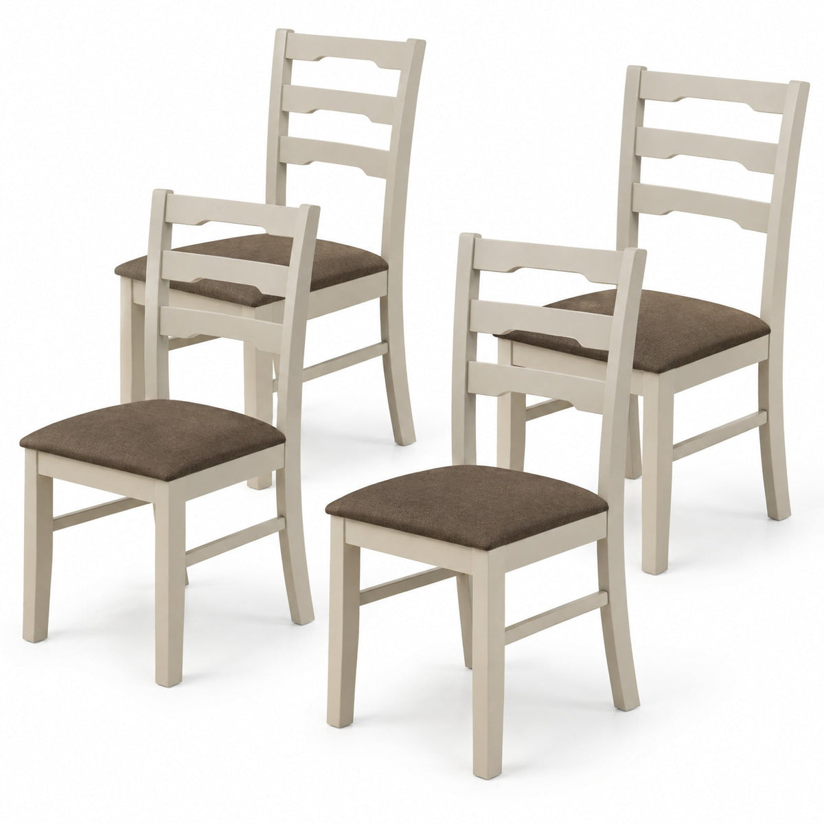 Airfind Set of 4 Linen Style Upholstered Dining Chairs with Wood Frames, 330 lbs Capacity, Rubber Wood Polyester Sponge Engineered Wood Frame, White