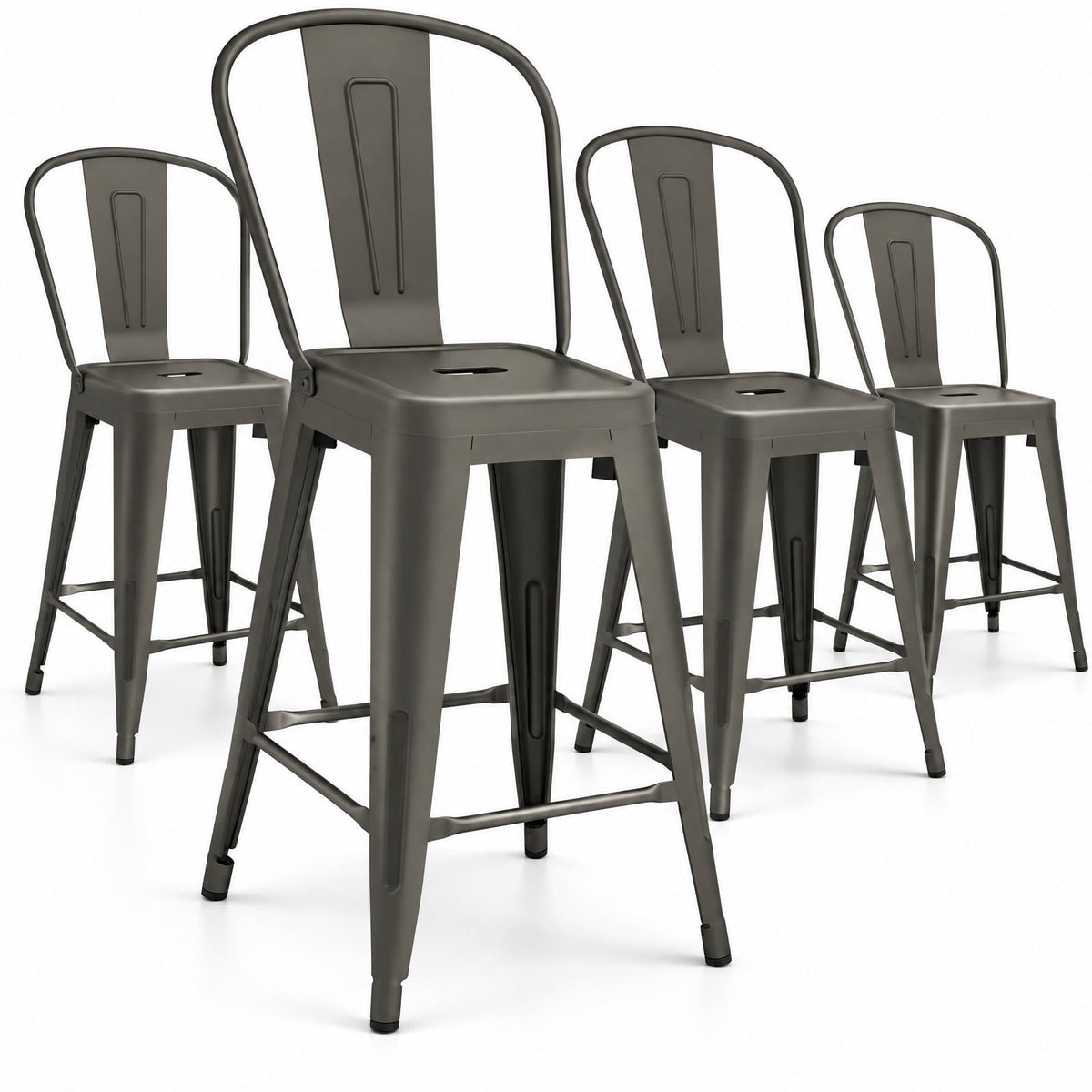 Airfind Set of 4 Metal Bar Stools with Backrests and Footrests, 350 Lbs Capacity, Metal, 18 Inch X 17.5 Inch X 40.5 Inch for Convenient Everyday Use, Gun Metal