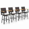 Airfind Set of 4 Outdoor 360° Swivel Bar Stool with Cushion and Acacia Wood Armrests, 400 lbs Capacity, Wood
