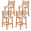 Airfind Set of 4 Outdoor Counter Height Bar Stool Woven Paper Rope Patio Barstool with Teak Wood Frame, 400 lbs Capacity, Wood