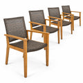 Airfind Set of 4 Outdoor Rattan Chair with Sturdy Acacia Wood Frame-Set of 4, 400 lbs Total Capacity, Acacia Wood PE Rattan Metal Frame, Wood