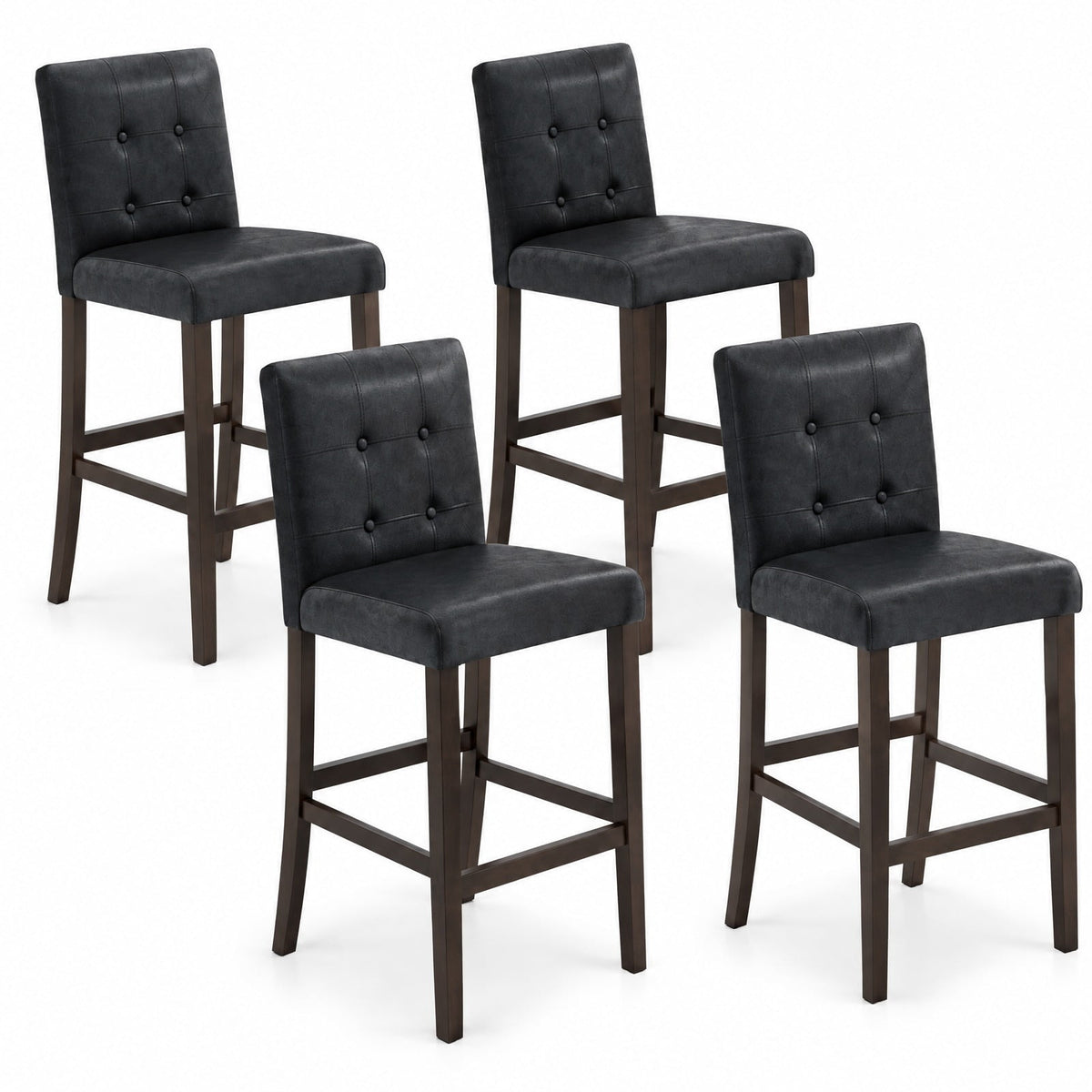 Airfind PVC Dining Leather Bar, Set of 4, Stools with Solid Wood Legs-29 inch, 353 lbs Capacity, PVC rubber wood Frame, Wood, Natural