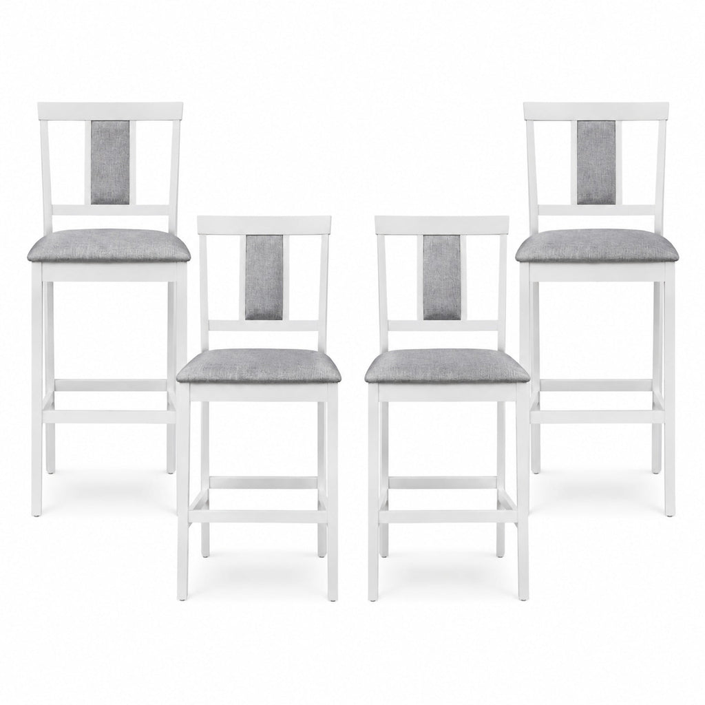 Airfind Set of 4 Upholstered Barstool 29.5 Inch Bar Height with Solid Rubber Wood Frame, 300 lbs Capacity, White