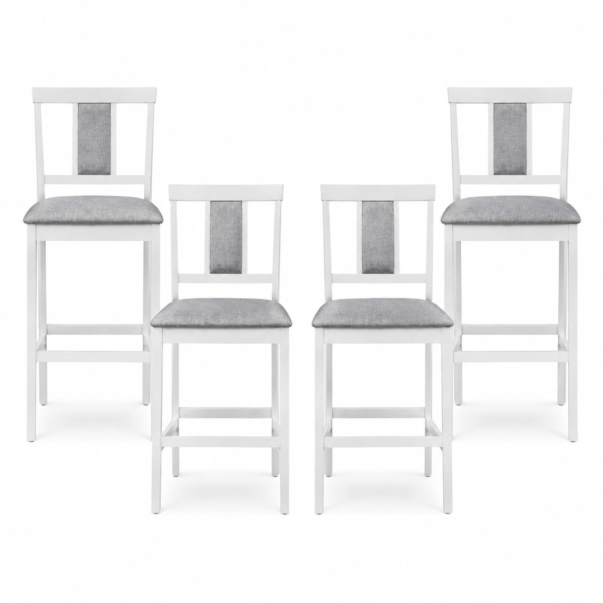 Airfind Set of 4 Upholstered Barstool 29.5 Inch Bar Height with Solid Rubber Wood Frame, 300 lbs Capacity, White