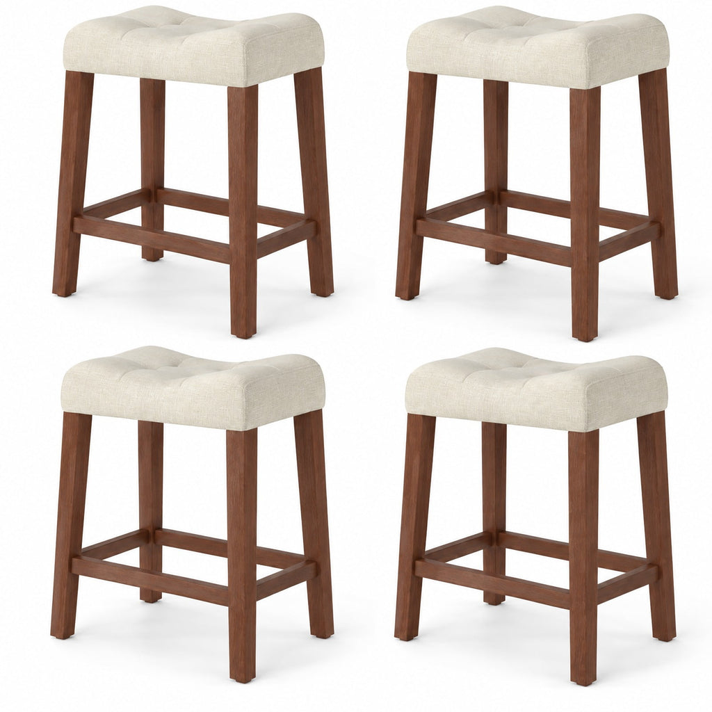 Airfind Set of 4 Upholstered Counter Height Bar Stool with Curved Saddle-seat, 330 Lbs Capacity, Rubber Wood MDF Fabric Sponge, Brown