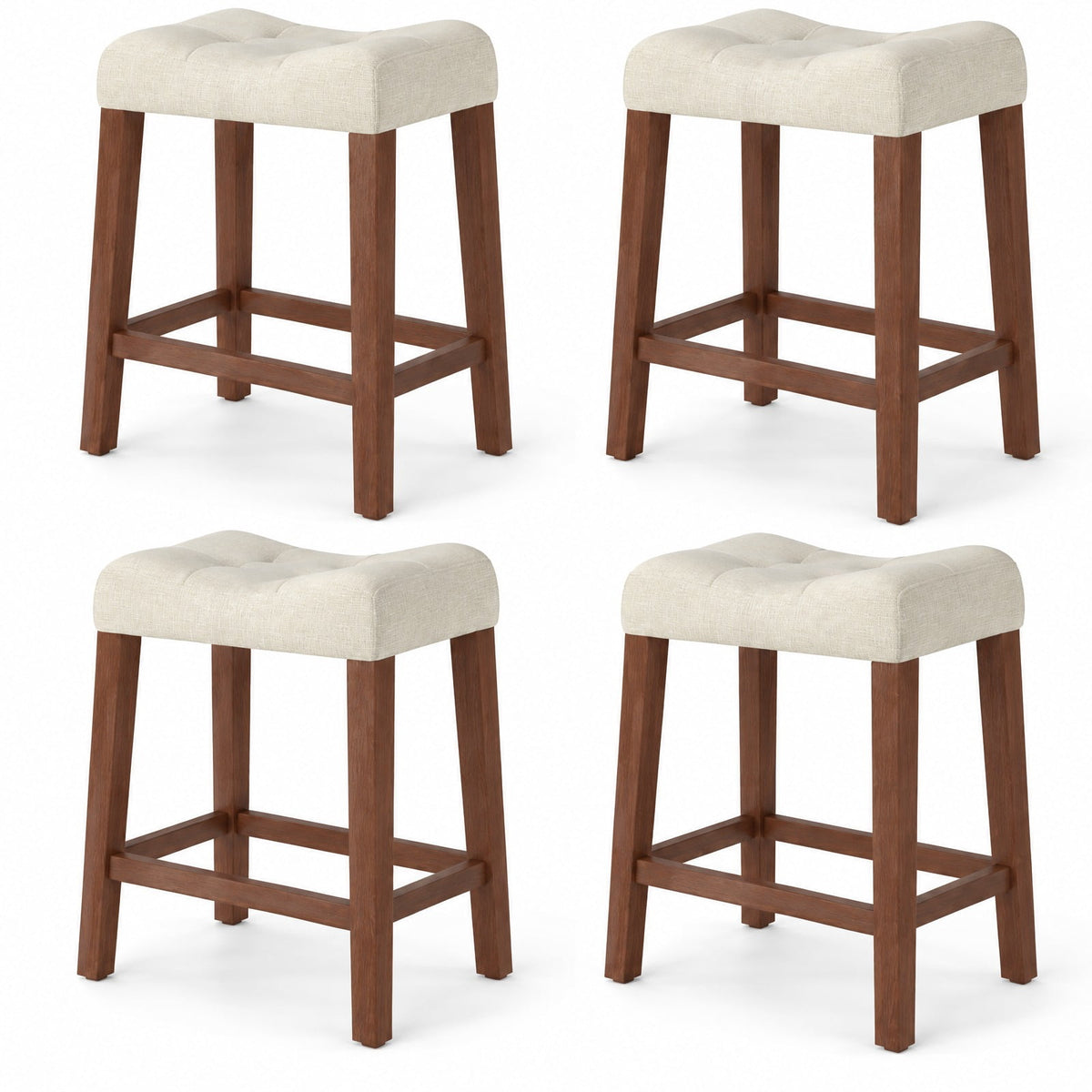 Airfind Set of 4 Upholstered Counter Height Bar Stool with Curved Saddle-seat, 330 Lbs Capacity, Rubber Wood MDF Fabric Sponge, Brown