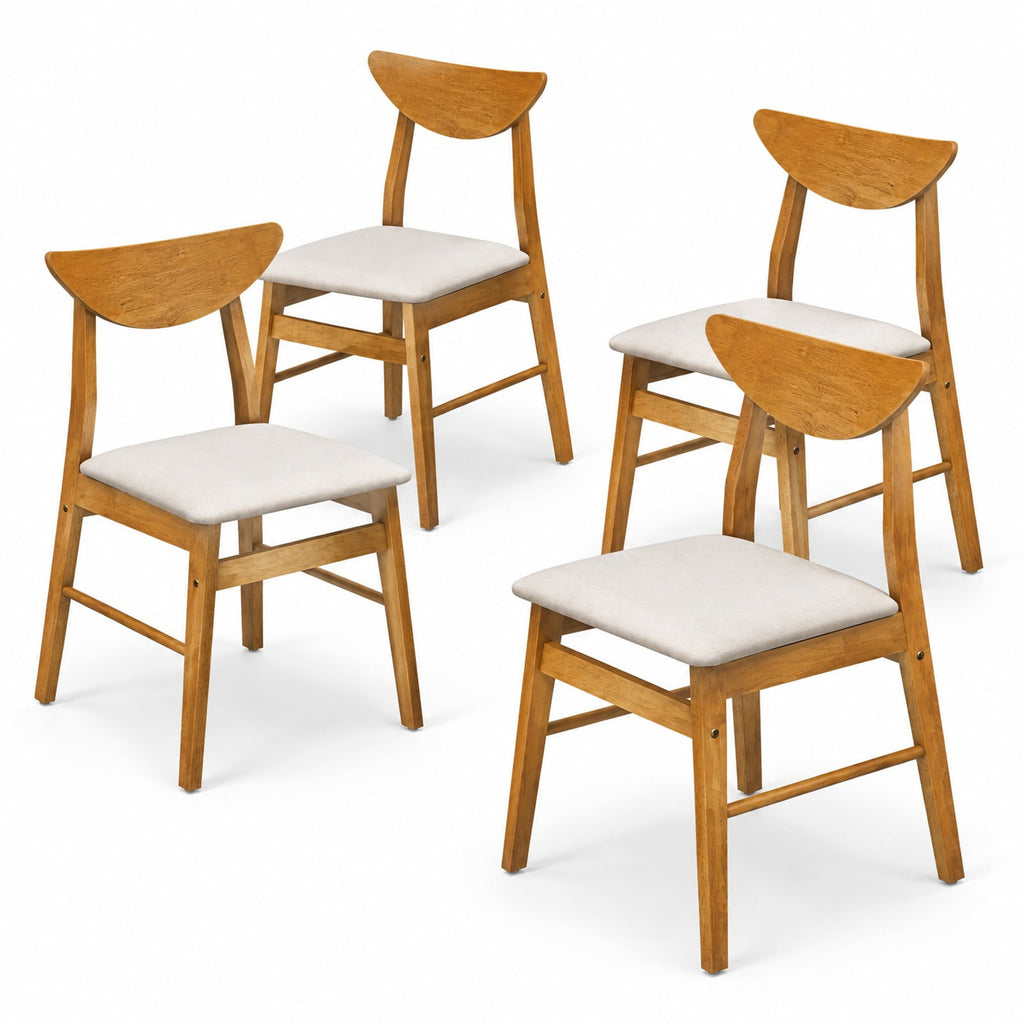 Airfind Set of 4 Upholstered Dining Chairs with Curved Backrest and Rubber Wood Frame, 330 lbs Capacity, Rubber Wood Foam MDF Frame, Natural
