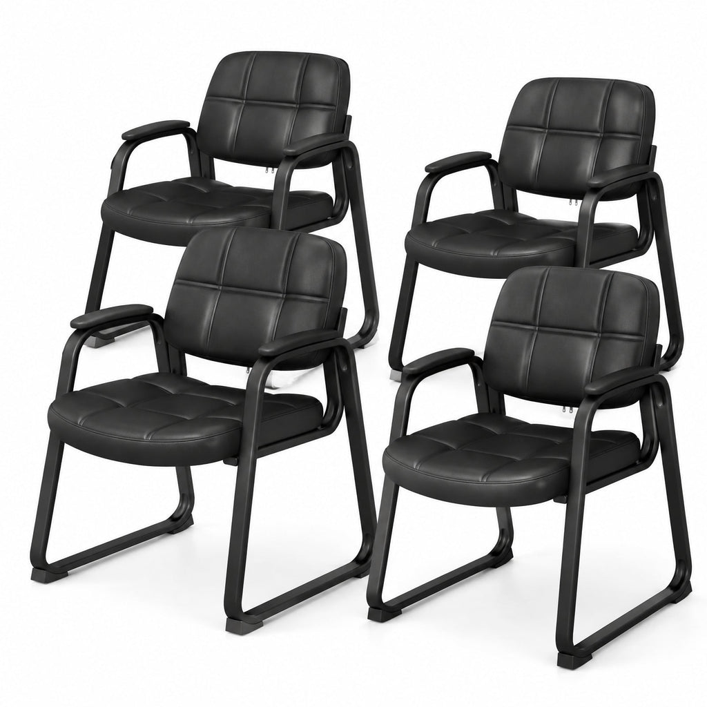 Airfind Set of 4 Upholstered Waiting Room Chair with Armrest and Ergonomic Backrest, 330 lbs Capacity, PU Leather Sponge Metal Frame, Black