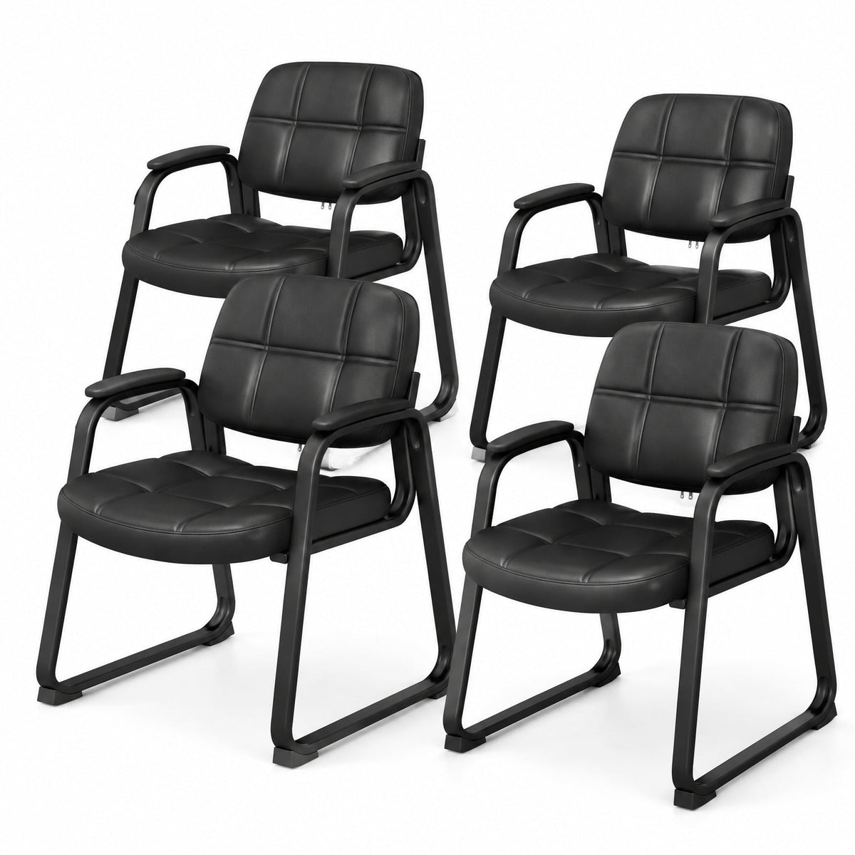 Airfind Set of 4 Upholstered Waiting Room Chair with Armrest and Ergonomic Backrest, 330 lbs Capacity, PU Leather Sponge Metal Frame, Black