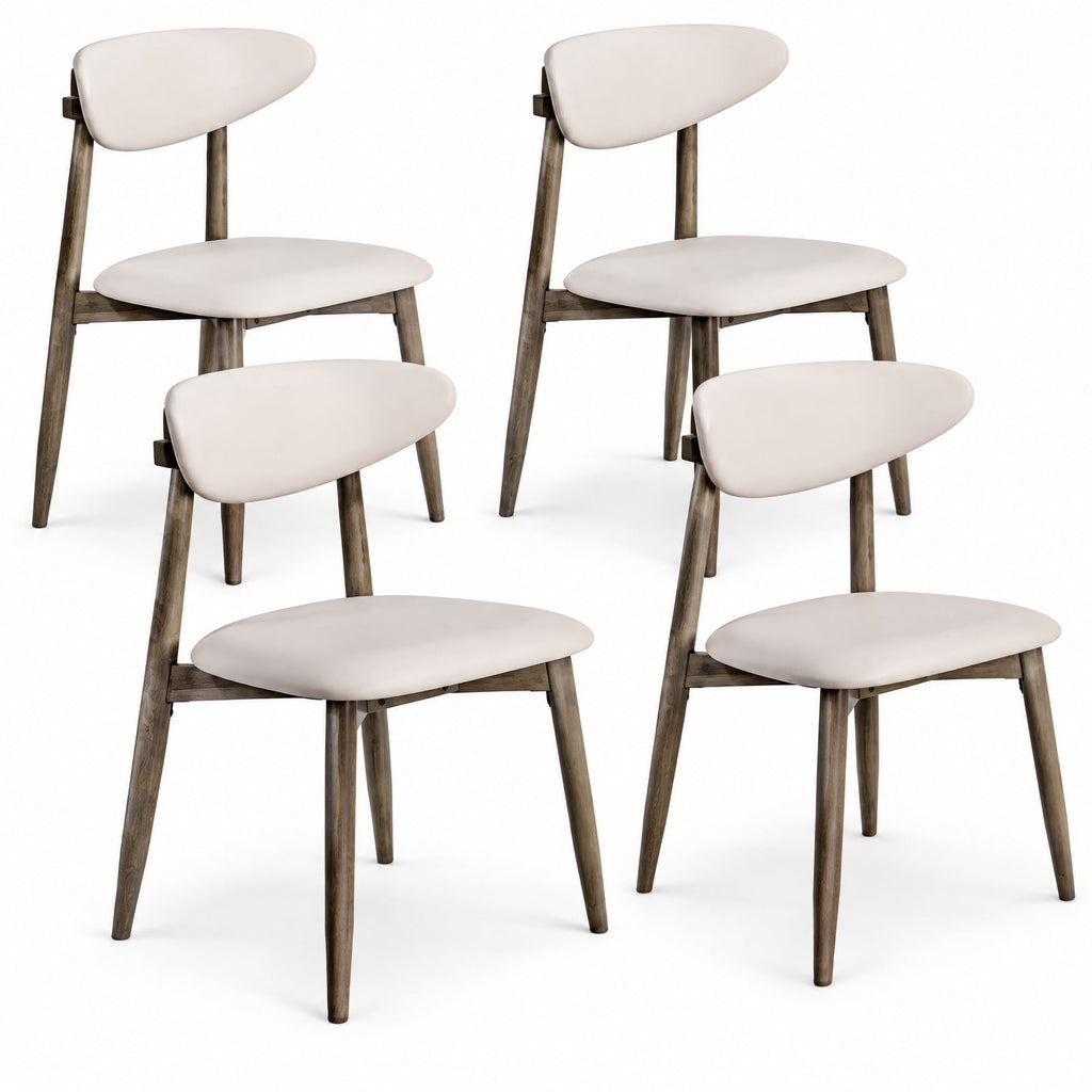 Airfind Set of 4 Wooden Modern Upholstered Dining Chairs with Curved Backrest, 330 lbs Capacity, Rubber Wood Frame, Beige
