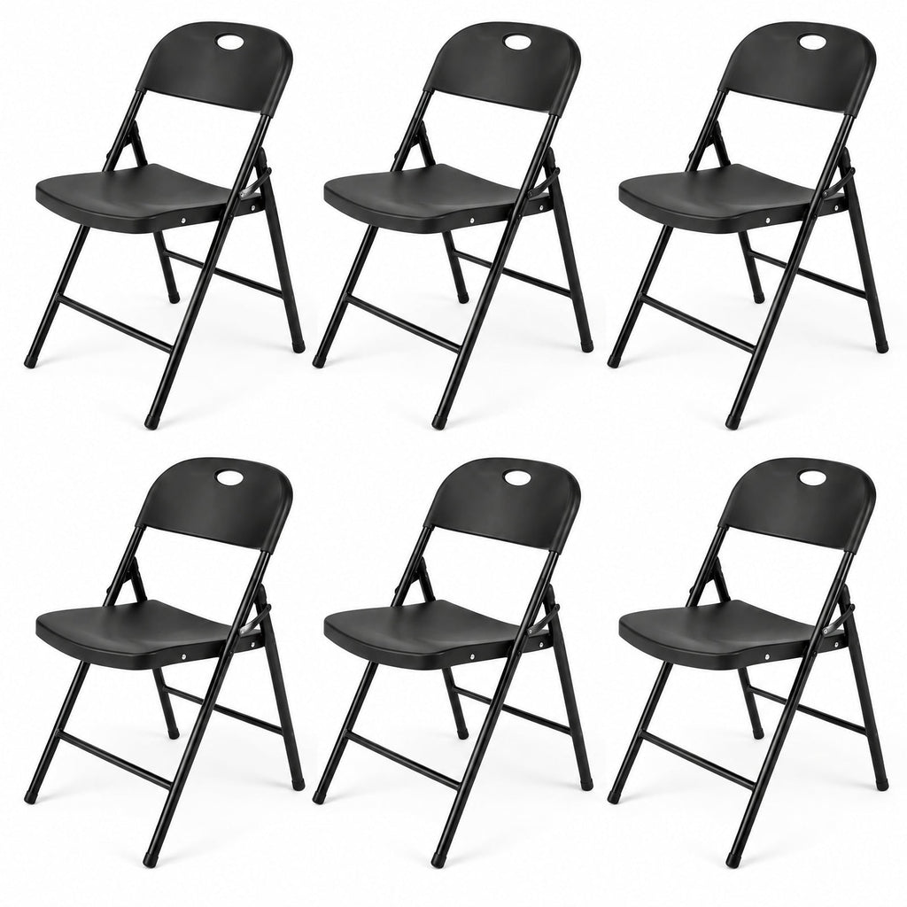 Airfind Set of 6 Foldable Plastic Chairs with Ergonomic Backrest, 330 lbs Capacity, PP Metal Frame, 20.5 Inch x 13.5 Inch x 30.5 Inch Footprint, Black