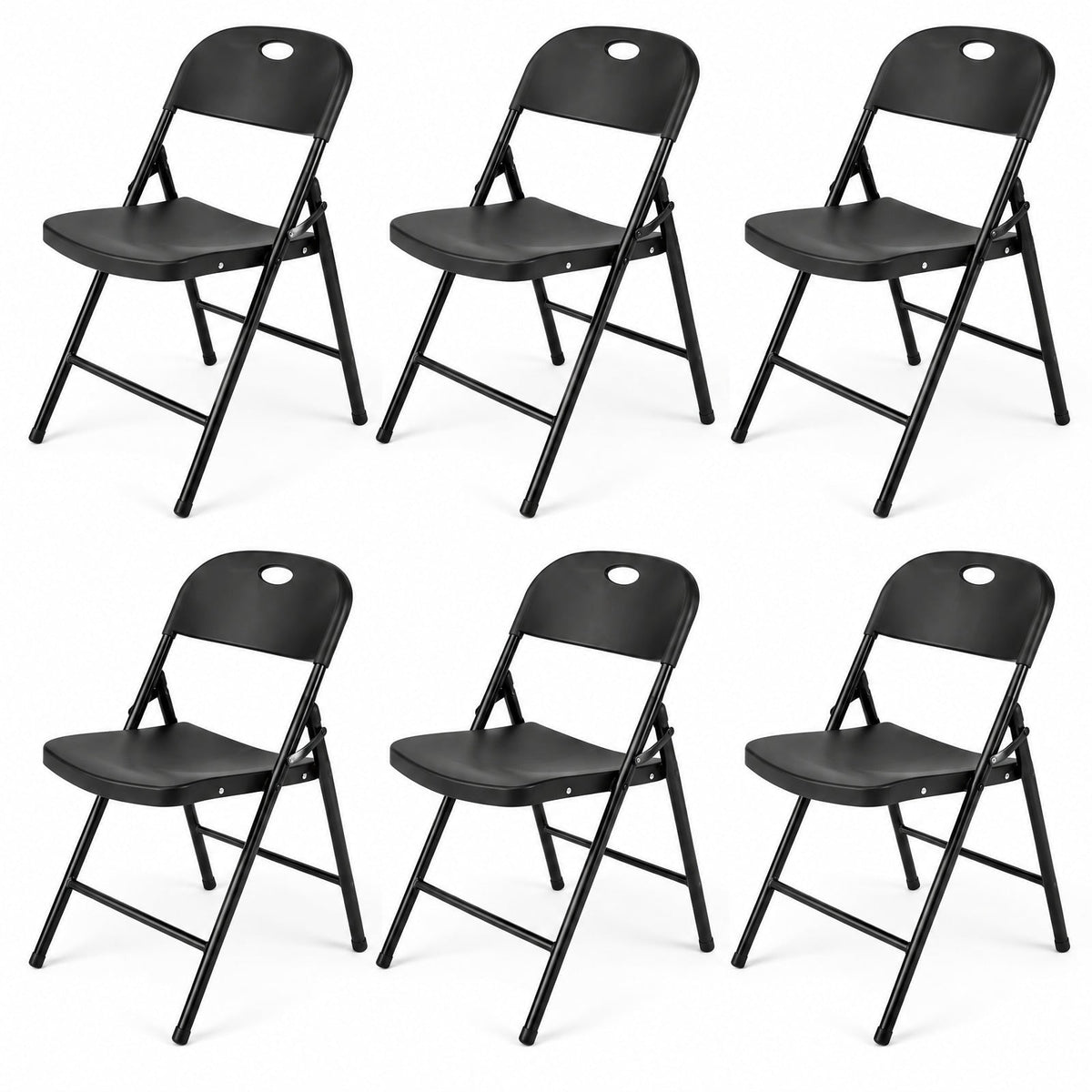 Airfind Set of 6 Foldable Plastic Chairs with Ergonomic Backrest, 330 lbs Capacity, PP Metal Frame, 20.5 Inch x 13.5 Inch x 30.5 Inch Footprint, Black