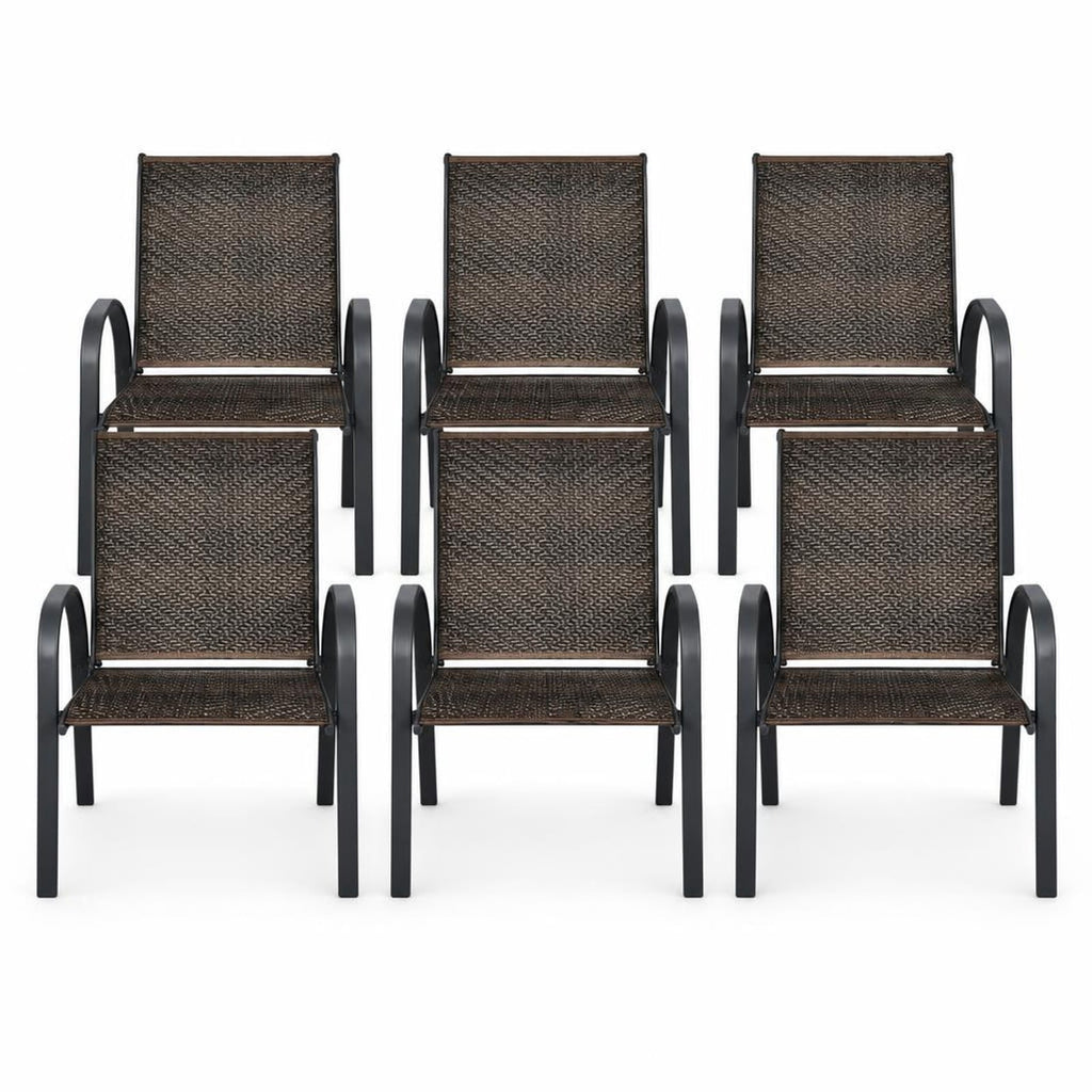 Airfind Set of 6 Outdoor PE Wicker Stackable Chairs with Sturdy Steel Frame, PE rattan steel Frame, Brown