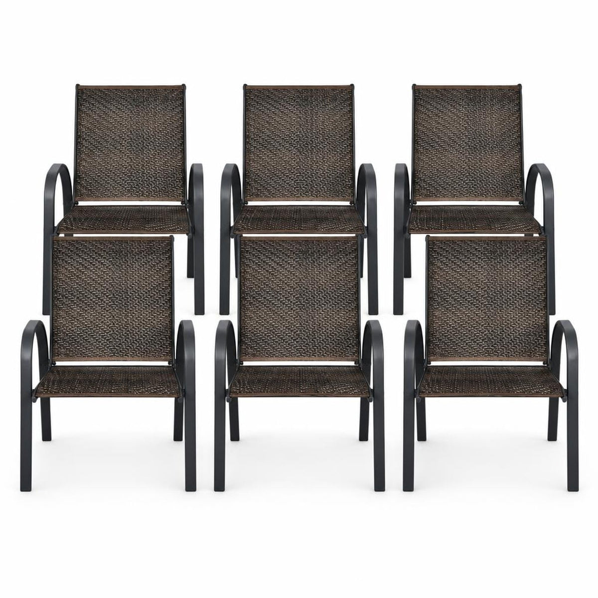 Airfind Set of 6 Outdoor PE Wicker Stackable Chairs with Sturdy Steel Frame, PE rattan steel Frame, Brown