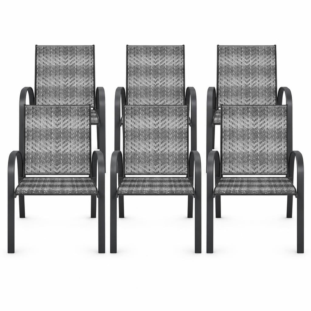 Airfind Set of 6 Outdoor PE Wicker Stackable Chairs with Sturdy Steel Frame, PE rattan steel Frame, Gray
