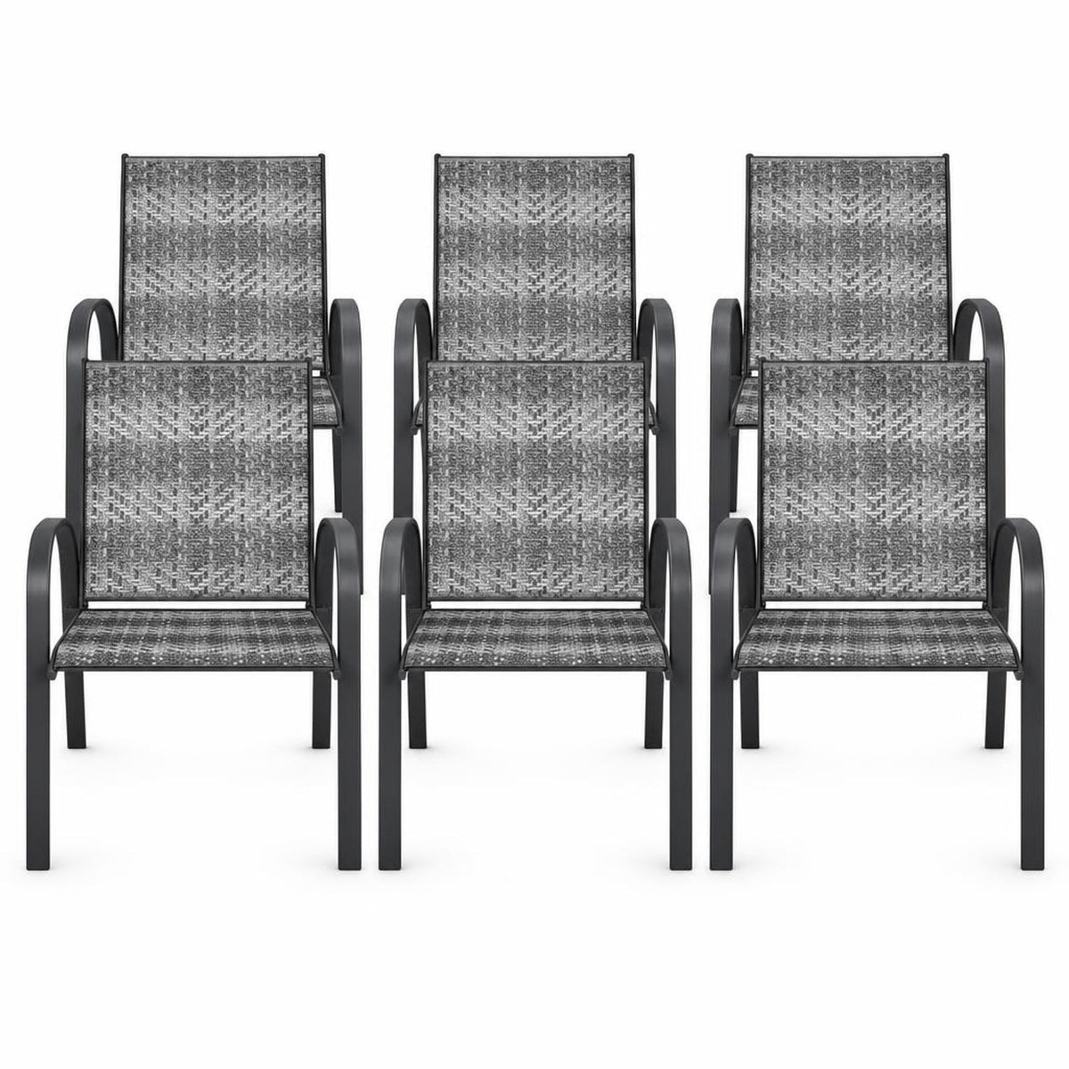 Airfind Set of 6 Outdoor PE Wicker Stackable Chairs with Sturdy Steel Frame, PE rattan steel Frame, Gray