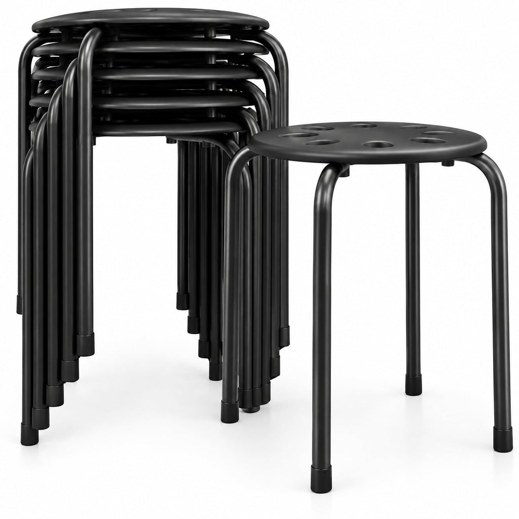 Airfind Set of 6 Portable Plastic Stack Stools, 220 lbs Capacity, Steel Frame, 14.5 x 14.5 x 17.5 Footprint, Black