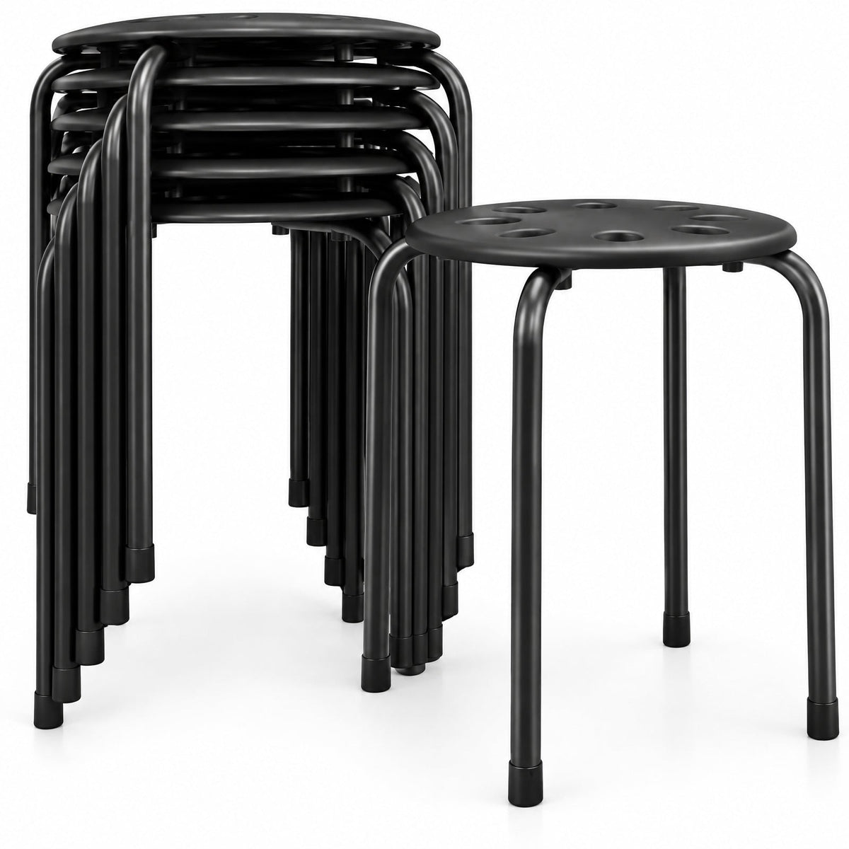 Airfind Set of 6 Portable Plastic Stack Stools, 220 lbs Capacity, Steel Frame, 14.5 x 14.5 x 17.5 Footprint, Black