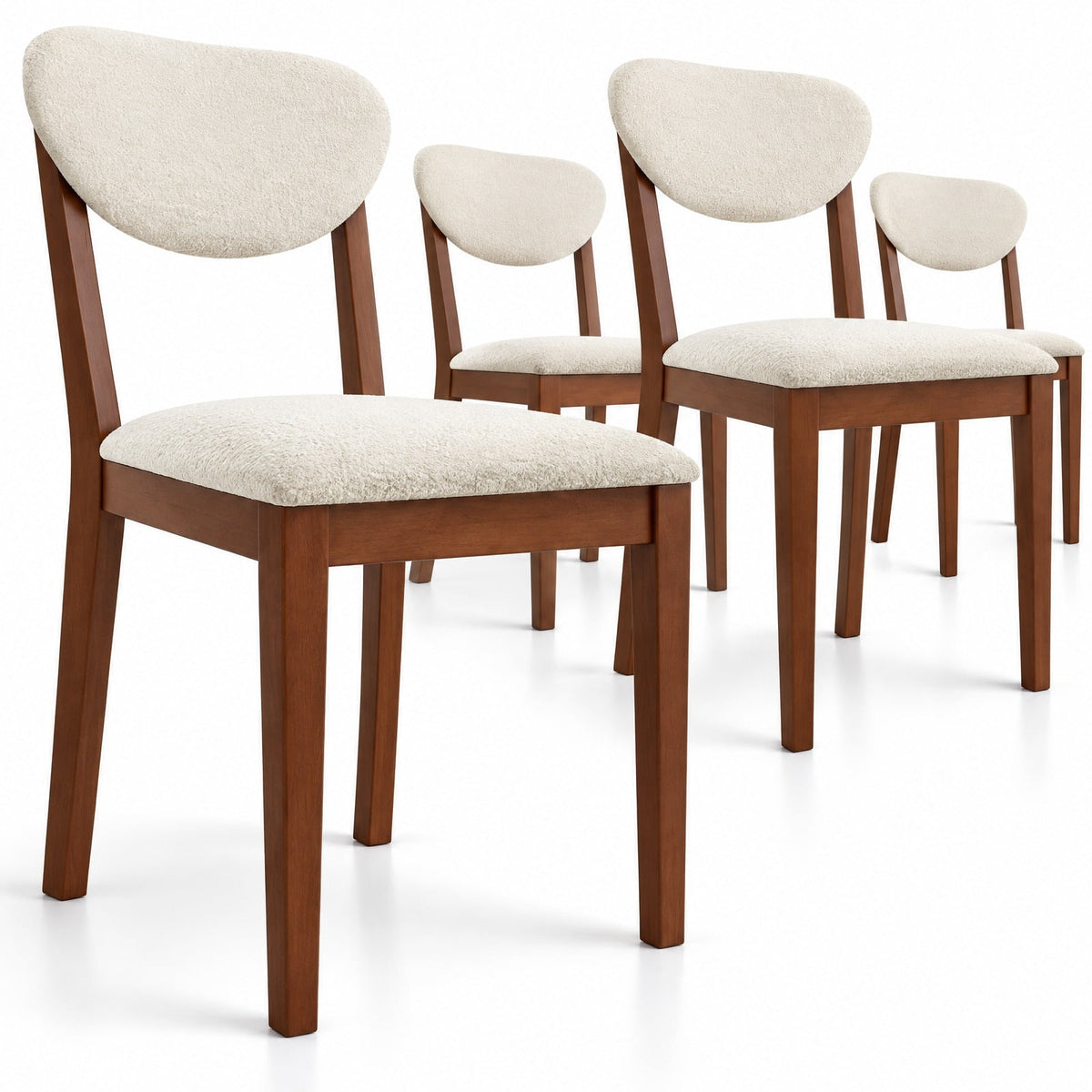 Airfind Sherpa Dining Chairs Set of 4 with Rubber Wood Legs for Dining Room, 400 lbs Capacity, Faux Sherpa Fabric Rubber Wood Frame, Walnut