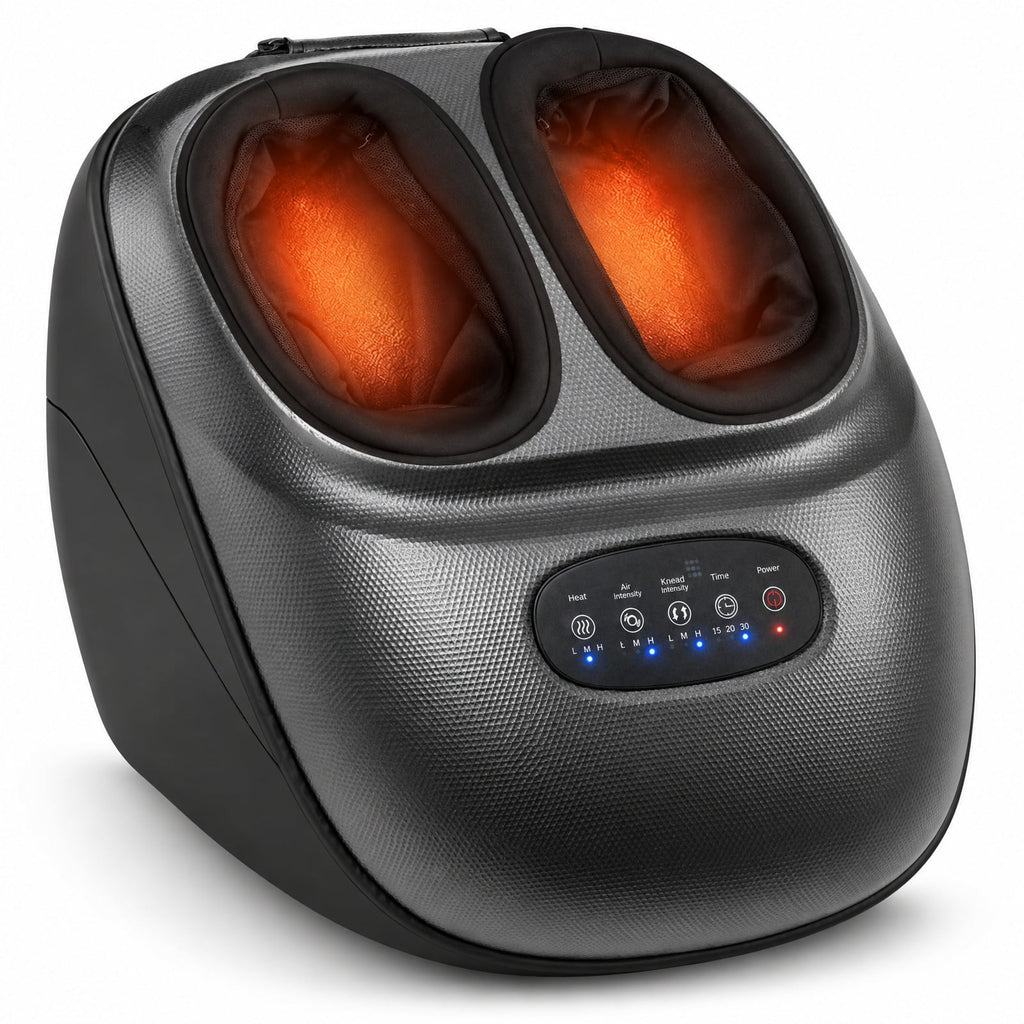 Airfind Shiatsu Foot Massager Machine with 2-Level Heat and Air Compression, EVA ABS Polyester Fabric Frame, Black