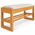 Airfind Shoe Rack Bench with Storage 2-Tier Rubberwood Entryway Bench with Flip-Open Storage, 400 lbs Capacity, 40in x 13.5in x 17in Footprint, Beige