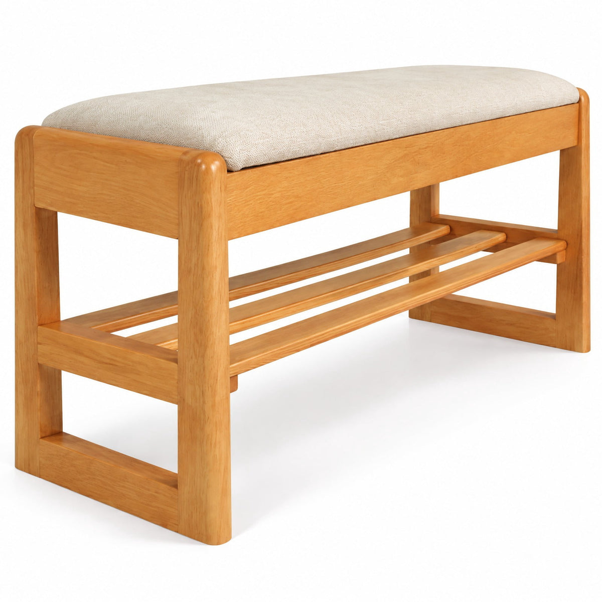 Airfind Shoe Rack Bench with Storage 2-Tier Rubberwood Entryway Bench with Flip-Open Storage, 400 lbs Capacity, 40in x 13.5in x 17in Footprint, Beige