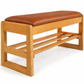 Airfind Shoe Rack Bench with Storage 2-Tier Rubberwood Entryway Bench with Flip-Open Storage, 400 lbs Capacity, 40in x 13.5in x 17in Footprint, Brown