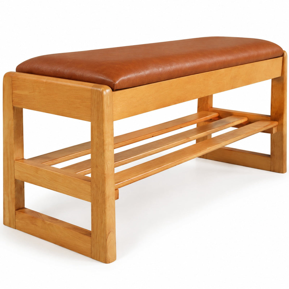 Airfind Shoe Rack Bench with Storage 2-Tier Rubberwood Entryway Bench with Flip-Open Storage, 400 lbs Capacity, 40in x 13.5in x 17in Footprint, Brown