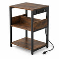 Airfind Side End Table with Charging Station and Open Shelves, 66 lbs Capacity, Engineered Wood Metal Frame, 16 x 12 x 24 Footprint, Brown