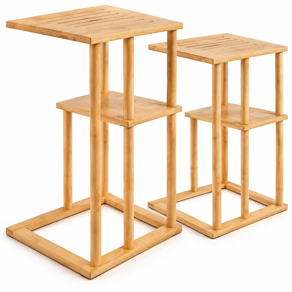 Airfind Side Table Set of 2 with Storage Shelves and Bamboo Construction, 22 lbs Capacity, Bamboo, 15.7 Inch x 11 Inch x 25.6 Inch , Natural