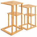 Airfind Side Table Set of 2 with Storage Shelves and Bamboo Construction, 22 lbs Capacity, Bamboo, 15.7 Inch x 11 Inch x 25.6 Inch , Natural