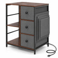Airfind Side Table with Charging Station Industrial Nightstand with Open Shelves, 18 x 16 x 25Inner Footprint, Brown