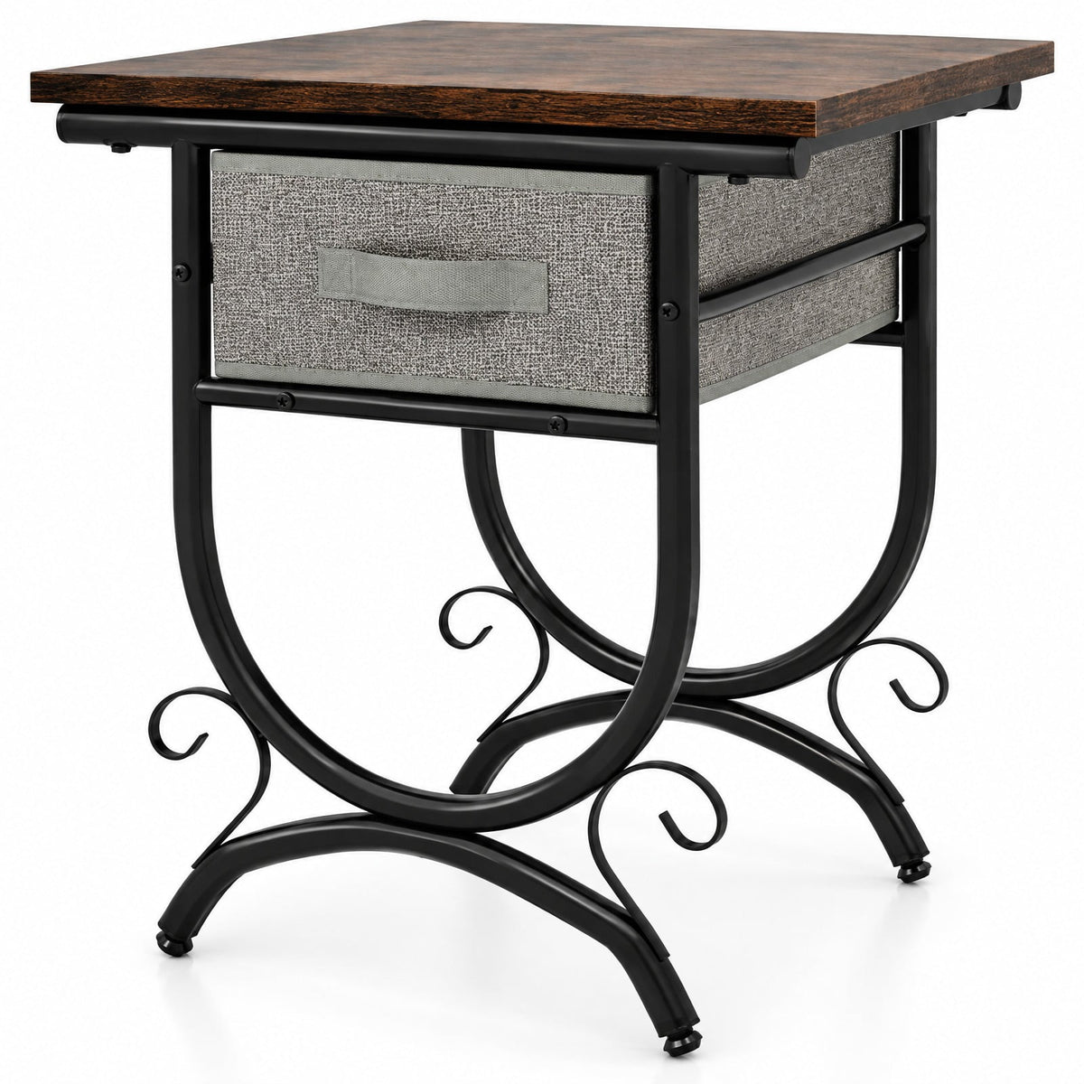 Airfind Side Table with Fabric Drawer and Carved Metal Frame for Living Room, 88 lbs Capacity, Engineered Wood Metal Fabric Frame, Black Gray
