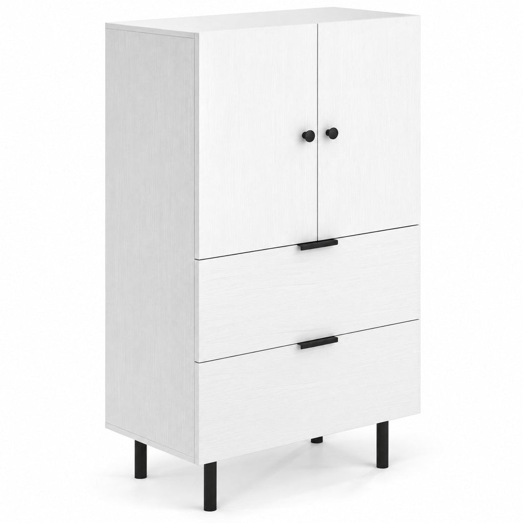 Airfind Sideboard Buffet Cabinet 2-Door Serving Cupboard with Drawers, 155 lbs Capacity, Engineered Wood MDF Metal Frame, White