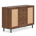 Airfind Sideboard Buffet Cabinet Rustic Farmhouse Coffee Bar Table with 2 Rattan Doors and 3 Drawers, 110 lbs Capacity, Engineered Wood Frame, Brown