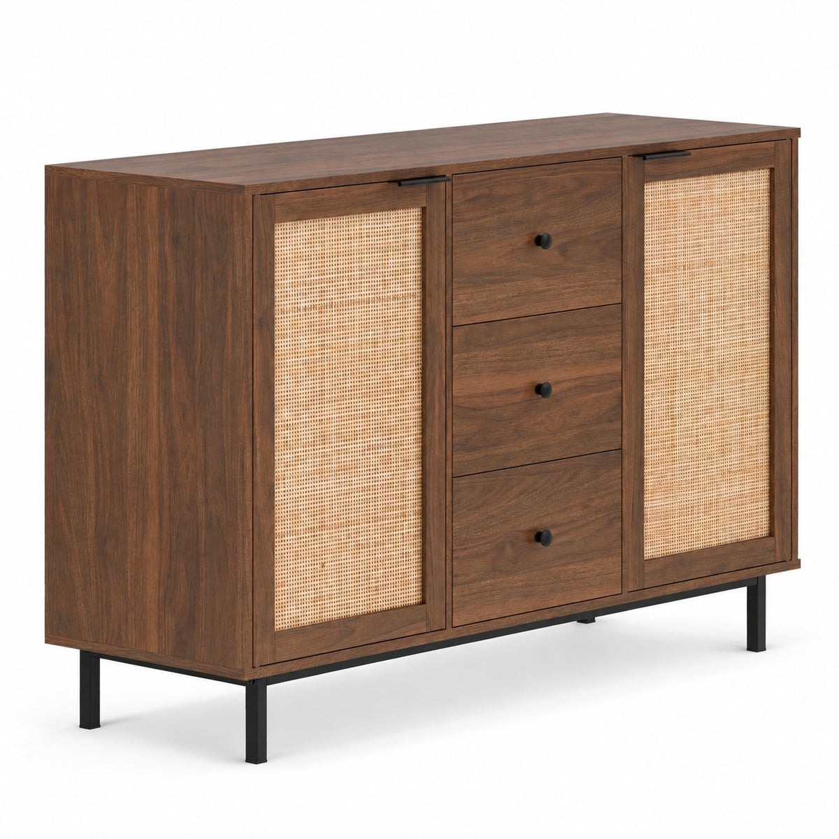 Airfind Sideboard Buffet Cabinet Rustic Farmhouse Coffee Bar Table with 2 Rattan Doors and 3 Drawers, 110 lbs Capacity, Engineered Wood Frame, Brown