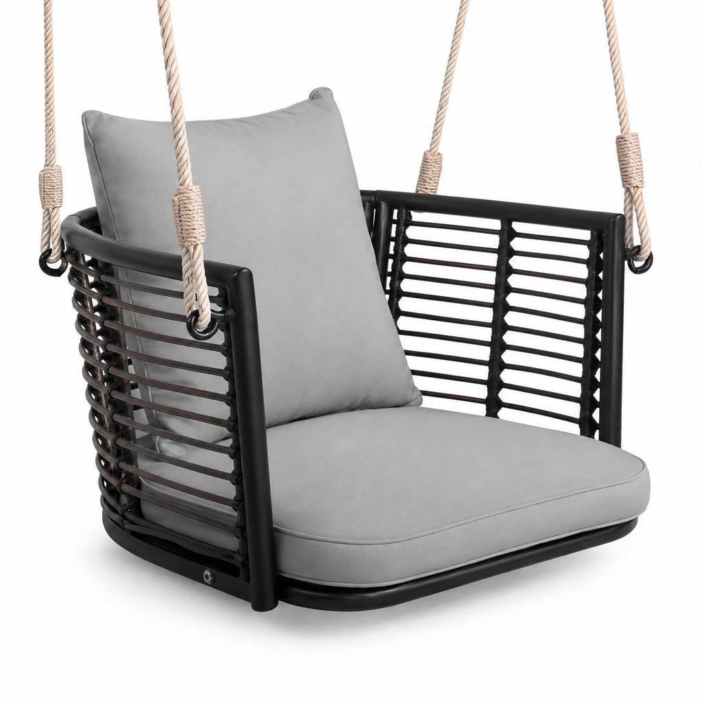 Airfind Single Person Hanging Seat with Woven Rattan Backrest for Backyard, 400 lbs Capacity, 30.5 x 24.5 x 15 Suitable Hanging Footprint, Gray
