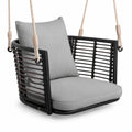 Airfind Single Person Hanging Seat with Woven Rattan Backrest for Backyard, 400 lbs Capacity, 30.5 x 24.5 x 15 Suitable Hanging Footprint, Gray