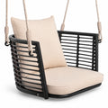 Airfind Single Person Hanging Seat with Woven Rattan Backrest for Backyard, 400 lbs Capacity, 30.5 x 24.5 x 15 Suitable Hanging Footprint