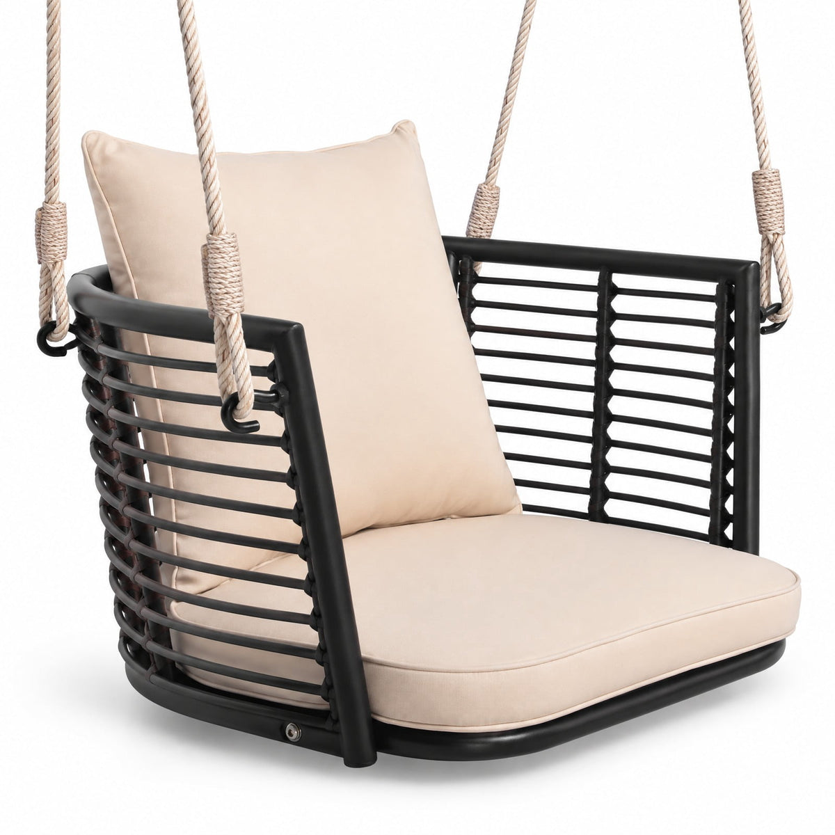 Airfind Single Person Hanging Seat with Woven Rattan Backrest for Backyard, 400 lbs Capacity, 30.5 x 24.5 x 15 Suitable Hanging Footprint