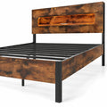 Airfind Slatted Full Bed Frame with LED Lights and Storage Headboard No Box Spring Needed, 660 lbs Capacity, Engineered Wood Metal Frame