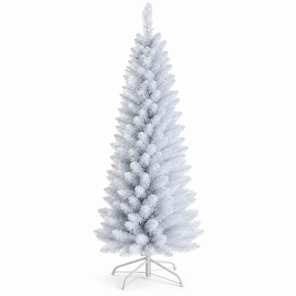 Airfind Slim Artificial Christmas Pencil Tree with PVC Needles and Folding Metal Stand-5ft, White, Branch tips create lush and dense appearance