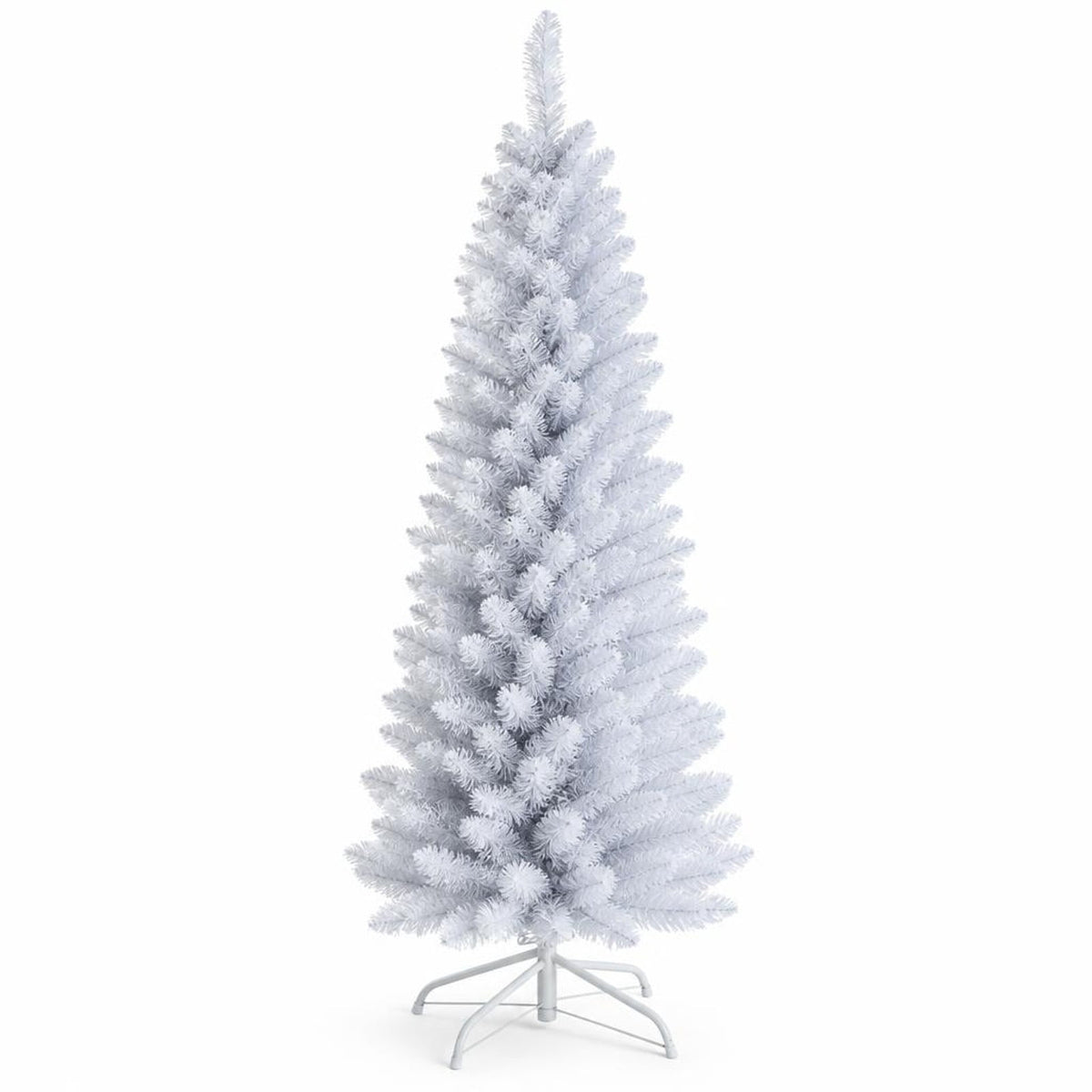 Airfind Slim Artificial Christmas Pencil Tree with PVC Needles and Folding Metal Stand-5ft, White, Branch tips create lush and dense appearance