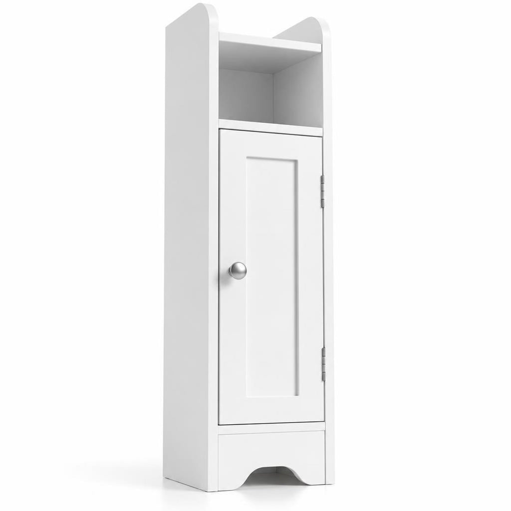 Airfind Slim Bathroom Cabinet Corner with 1 Door and Adjustable Shelves, 22 lbs Capacity, Engineered Wood Frame, 7.5in x 7in x 31.5in Footprint, White