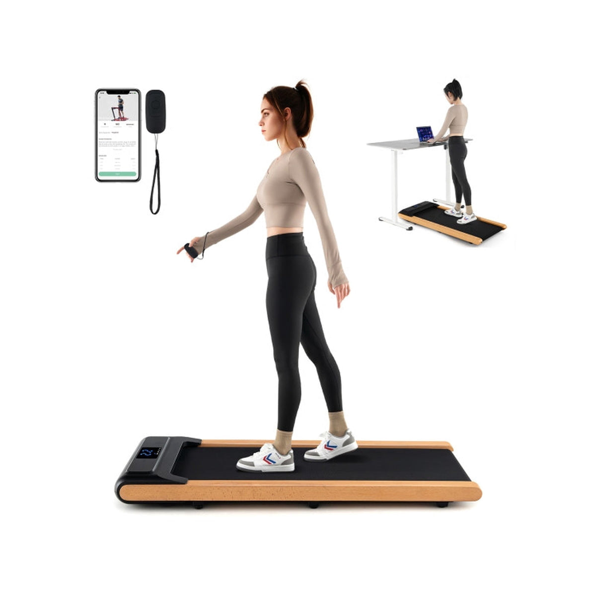 Airfind SlimWalk 5 in Under Desk Walking Pad Treadmill for home with remote control and smart app plus 220 lb capacity and 48 x 21 in belt for small spaces, Black